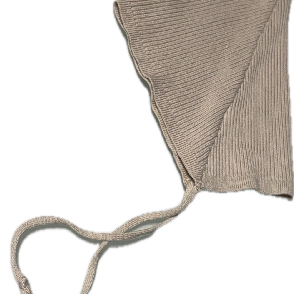 Beige Ribbed Knit Baby Bonnet Size 18M
